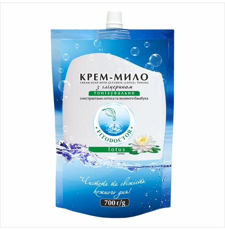 Дой-Пак крем-мило з гліцерином Fitodoctor «Лотос», тонізувальне, 700 мл