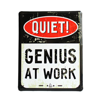 Металлическая табличка «Genius at work»