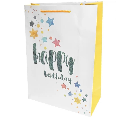 Подарочный пакет «Happy birthday», звёздочки 32х26х10 см