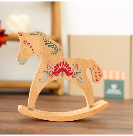 Дерев'яний коник-гойдалка «Петриківка», лакований Дерев'яний коник-гойдалка «Петриківка», лакований