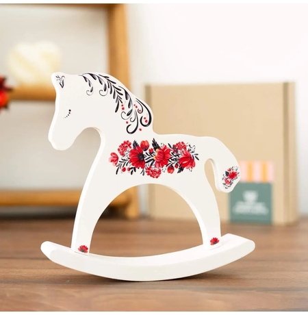 Дерев'яний коник-гойдалка «Flowers», білий