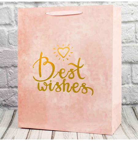 Подарочный пакет «Best wishes» (pink) 32х26х11 см