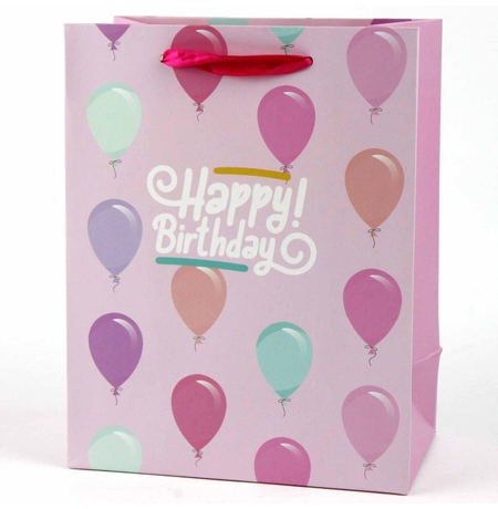 Подарочный пакет «Happy Birthday» (pink) 32x26x12см