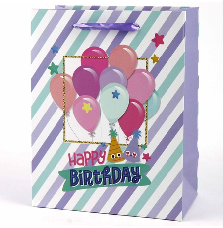 Подарунковий пакет «Happy Birthday» (purple) 32x26x12 см