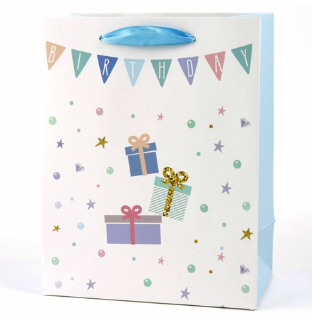 Подарунковий пакет » Happy Birthday »(white) 32x26x12 см