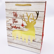 Подарочный пакет «The season», золотой олень 23х18х10 см купить в интернет-магазине Супер Пуперс