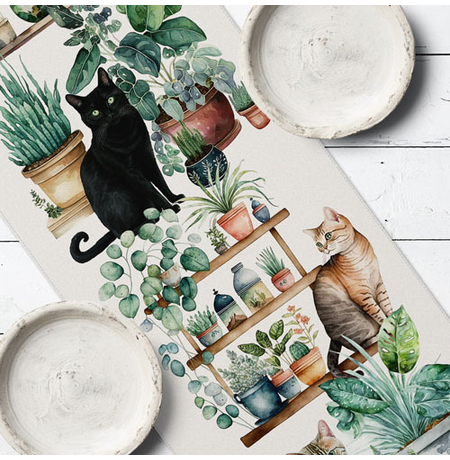 Дорожка на стол «Cats and flowerpots»