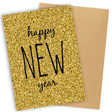 Листівка «Happy new year» золотого кольору придбати в інтернет-магазині Супер Пуперс