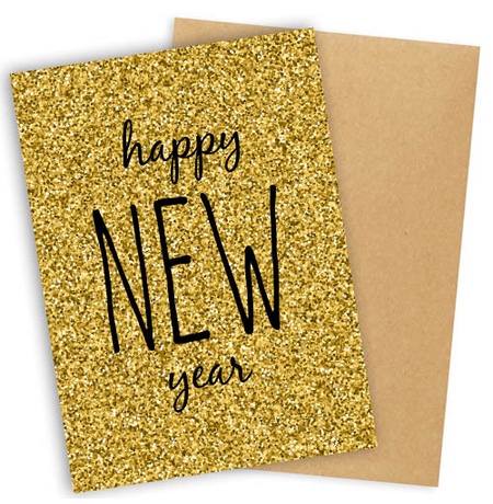 Открытка «Happy new year» золотого цвета
