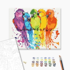 Картина за номерами «Різнокольорові папуги» придбати в інтернет-магазині Супер Пуперс