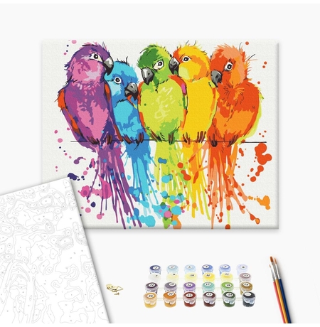 Картина за номерами «Різнокольорові папуги»