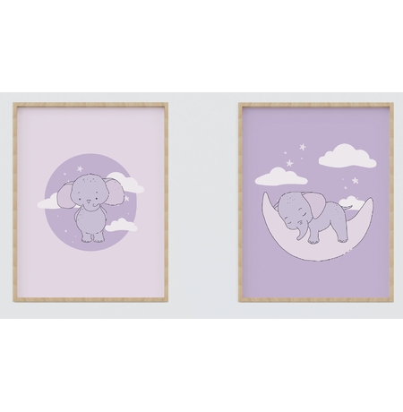 Набор из 2 постеров «Elephants»