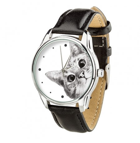 Наручний годинник «Гей, кіт!» (+білий ремінець)