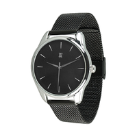 Наручний годинник зі сталі «Білим по чорному» (+ремінець з екошкіри)