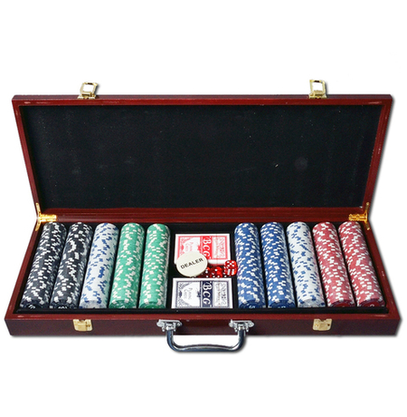 Покерный набор на 500 фишек в деревянном кейсе