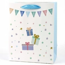 Подарочный пакет «Happy Birthday» (white) 32x26x12 см купить в интернет-магазине Супер Пуперс