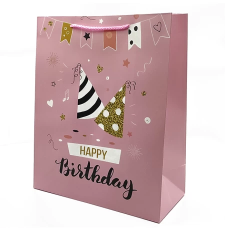 Подарунковий пакет «Happy Birthday» (caps) 32x26x12 см