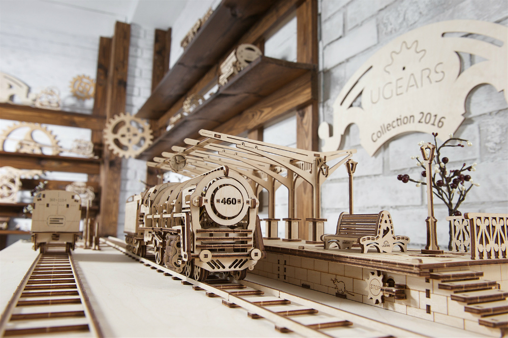 Механические 3D пазлы, объмные деревянные пазлы, пазл железная дорога