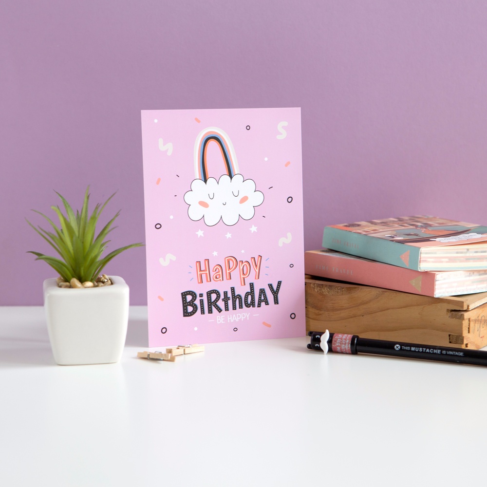 Открытка "Happy Birthday. Be happy", стильная открытка, открытка на день рождения