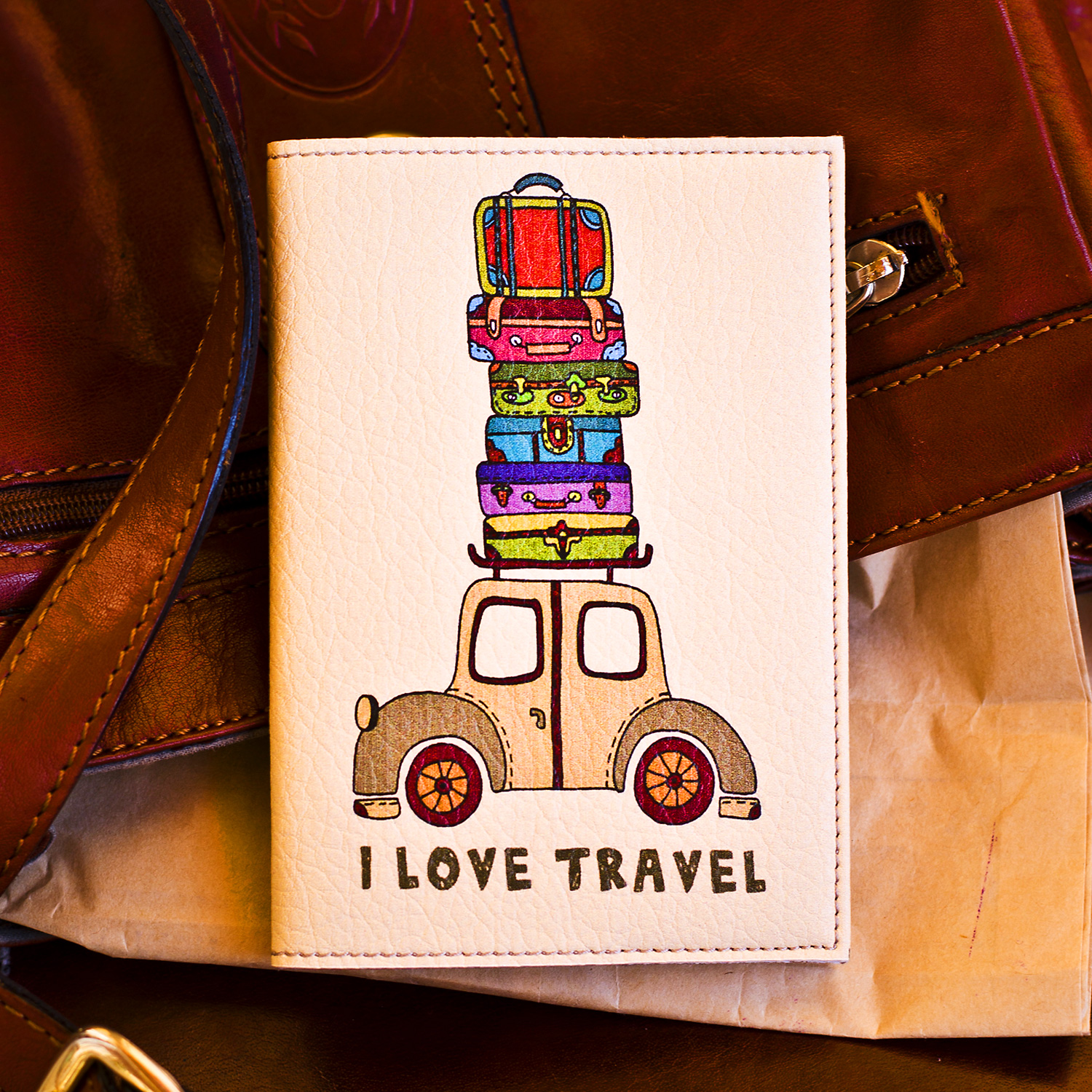 Обложка на паспорт "Чемоданы с приключениями", обложка на паспорт для туриста, обложка на загранпаспорт