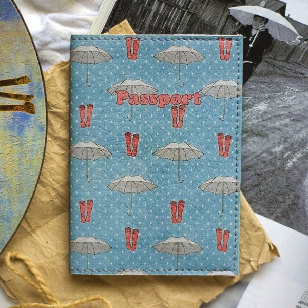 Обложка на паспорт из кожи Лондонский прикид, обложка на паспорт с зонтиками